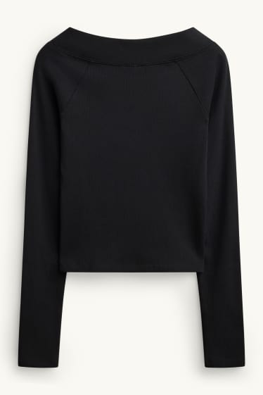 Women - Long sleeve top - slim fit - ribbed - black