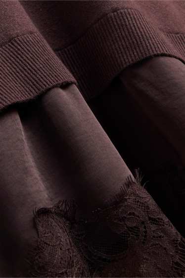 Women - Knitted dress - 2-in-1 look - dark brown