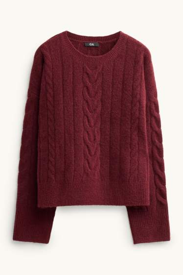 Femei - Pulover - cu torsade - bordo