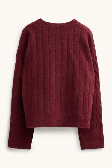 Femei - Pulover - cu torsade - bordo