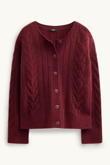Damen - Strickjacke - Zopfmuster - bordeaux