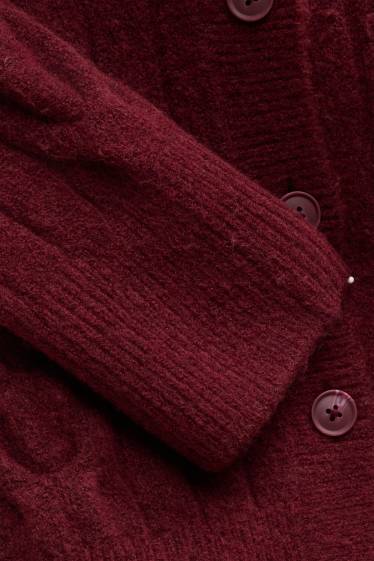 Damen - Strickjacke - Zopfmuster - bordeaux