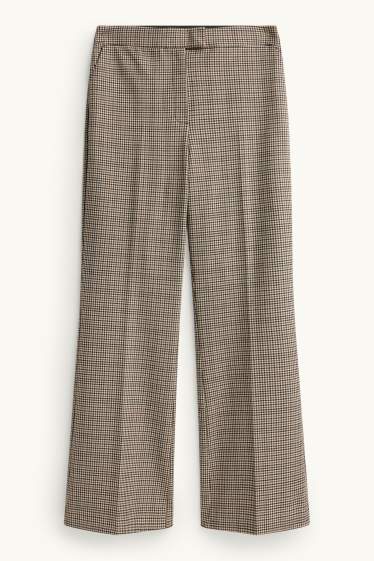 Dames - Business-broek - high waist - wide leg - geruit - beige / bruin