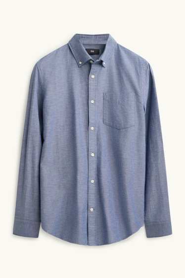 Herren - Hemd - Regular Fit - Button-down - blau-melange