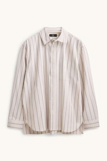 Hommes - Chemise - loose fit - col kent - à rayures - crème