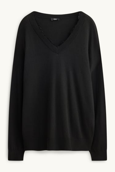 Damen - Pullover mit V-Ausschnitt - schwarz