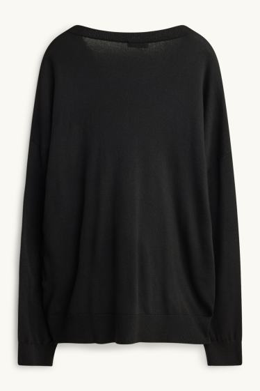 Damen - Pullover mit V-Ausschnitt - schwarz