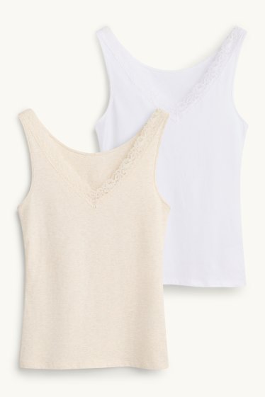 Dames - Set van 2 - hemdje - wit / beige