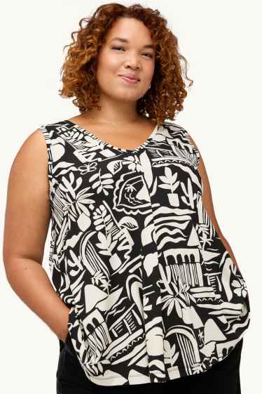 Femmes - Haut avec encolure en V - à motif - blanc / noir
