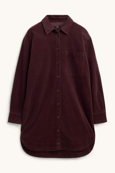 Femei - Rochie din catifea reiată - straight fit - bordo