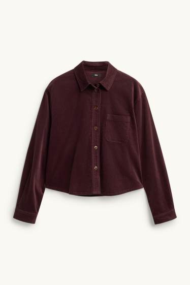 Dames - Overhemdblouse van corduroy - bordeaux