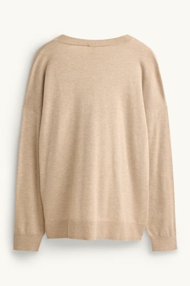 Femmes - Pull avec encolure en V - beige