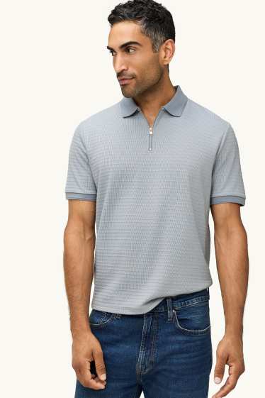 Men - Polo shirt - regular fit - textured - light blue