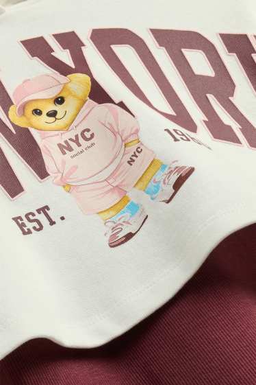 Kinder Mädchen - Teddybär - Set - Hoodie und Top - 2 teilig - weiß / dunkelrot
