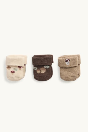 Bébés garçons - Lot de 3 paires - gland et champignon - chaussettes nouveau-né à motif - beige / marron