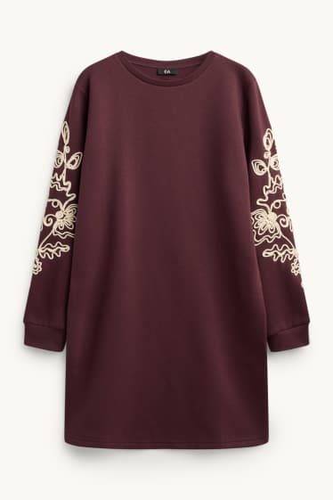 Dona - Vestit de punt de xandall - straight fit - brodat - de flors - bordeus