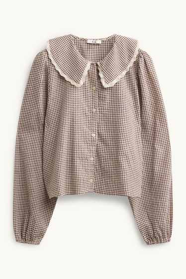 Women - Blouse - check - brown / beige