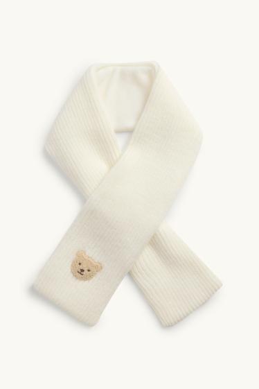 Baby Mädchen - Teddybär - Baby-Schal - gerippt - cremeweiss