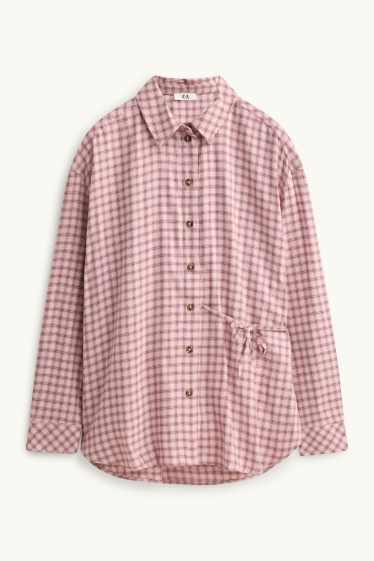Women - Blouse - oversized - check - rose / dark red