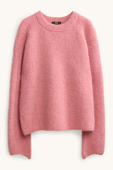 Damen - Strickpullover - gerippt - rosa