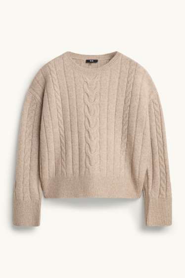 Femmes - Pull - motif tressé - beige