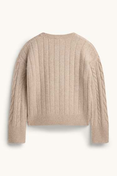 Femmes - Pull - motif tressé - beige