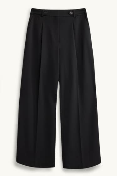 Dámské - Plátěné kalhoty - high waist - wide leg - černá