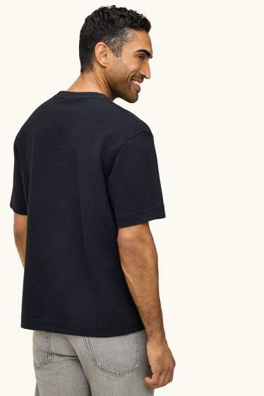 Herren - T-Shirt - Relaxed Fit - gerippt - schwarz