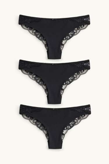 Dames - Set van 3 - Brazilian slip - zwart