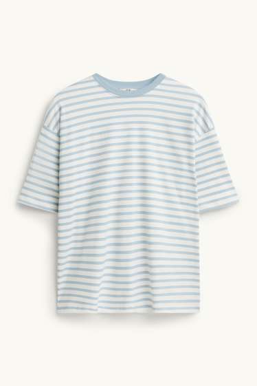 Damen - T-Shirt - Oversized - gestreift - weiß / hellblau