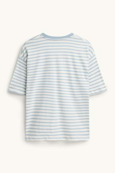 Damen - T-Shirt - Oversized - gestreift - weiß / hellblau