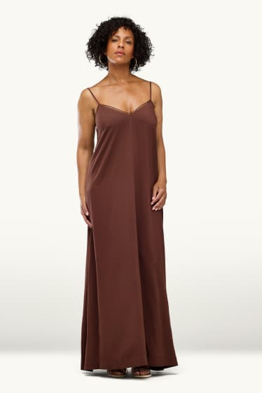 Damen - Kleid mit V-Ausschnitt - Straight Fit - braun