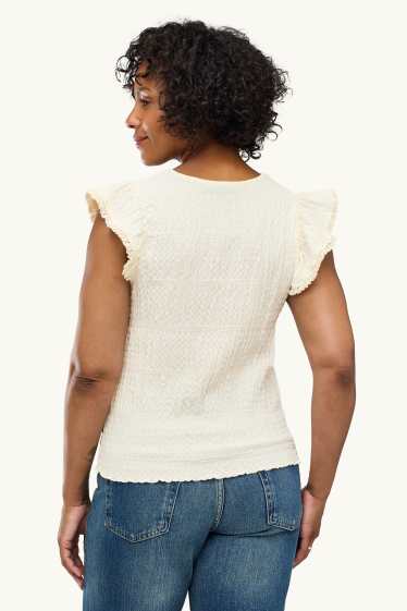 Femmes - T-shirt - regular fit - finition texturée - blanc crème