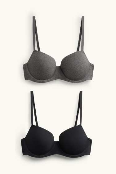 Women - Multipack of 2 - underwire bra - DEMI - padded - gray / black