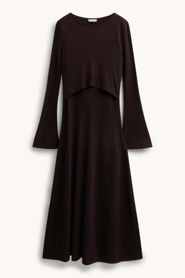 Femmes - Robe d’allaitement - finition côtelée - viscose mélangée - marron foncé