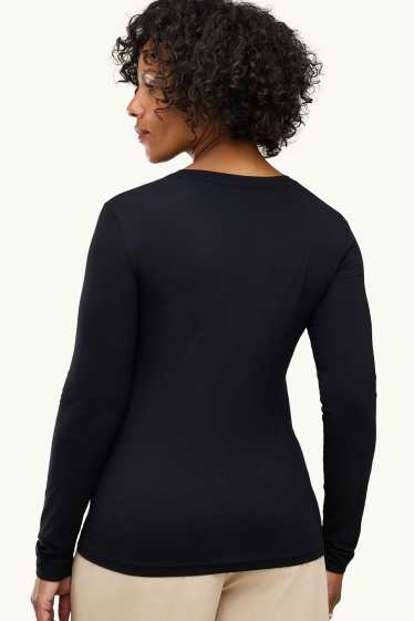 Femei - Tricou cu mânecă lungă - slim fit - negru