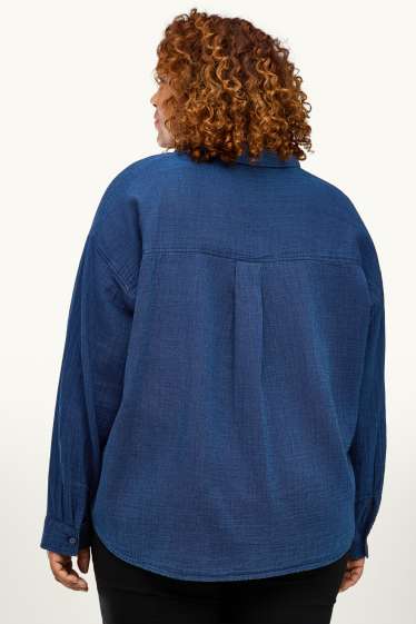 Femmes - Chemisier en gaze de coton - bleu foncé