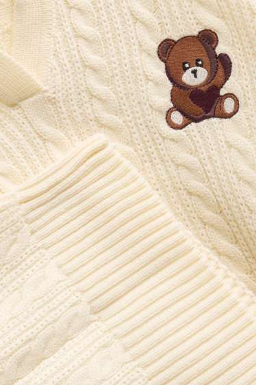 Kinderen: meisjes - Teddybeer - trui - kabelpatroon - crème wit