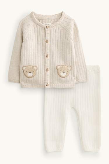 Bébés garçons - Ourson - tenue bébé - finition côtelée - 2 pièces - beige clair