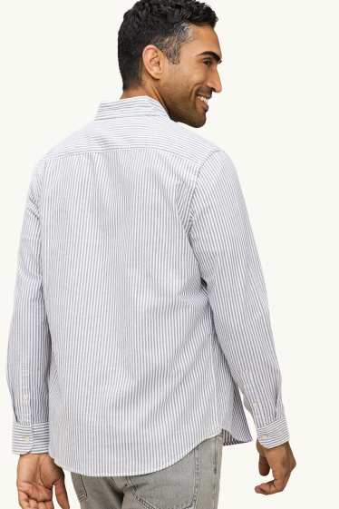 Heren - Overhemd - regular fit - button down - gestreept - wit / grijs