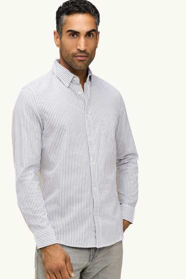Heren - Overhemd - regular fit - button down - gestreept - wit / grijs