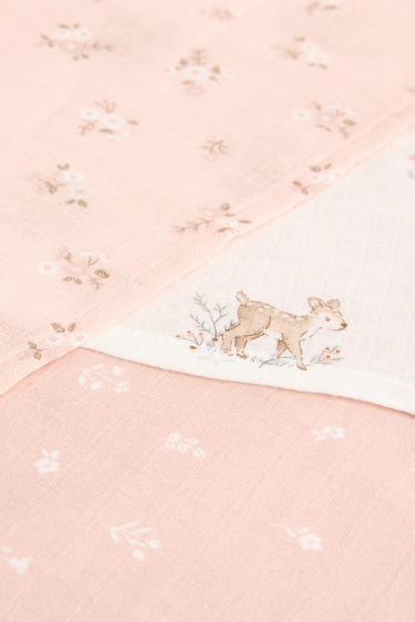 Baby Mädchen - Multipack 3er - Waldtiere und Blümchen - Baby-Musselin-Tuch - zartrosa