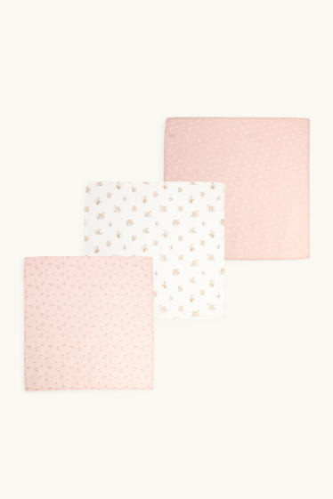 Baby Mädchen - Multipack 3er - Waldtiere und Blümchen - Baby-Musselin-Tuch - zartrosa
