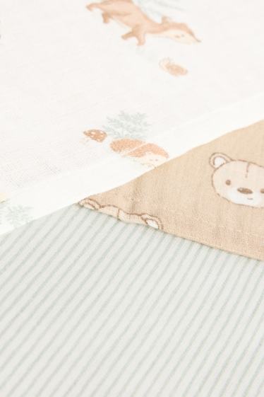 Unisex - Multipack 3er - Waldtiere - Baby-Musselin-Tuch - weiss / beige