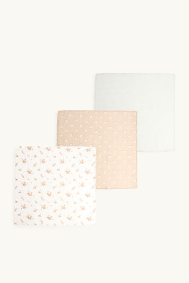 Unisex - Multipack 3er - Waldtiere - Baby-Musselin-Tuch - weiss / beige