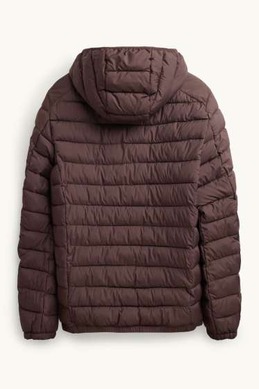 Men - Quilted jacket with hood - dark brown