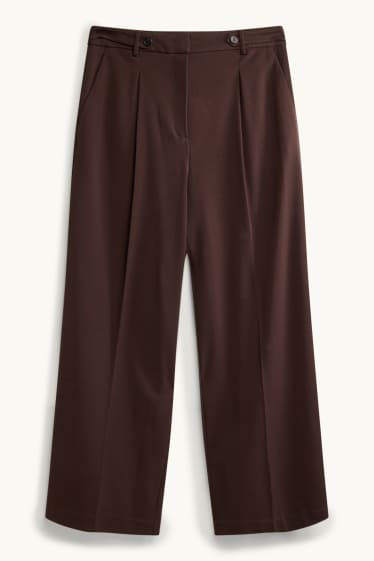 Dámské - Plátěné kalhoty - high waist - wide leg - tmavohnědá