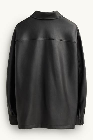 Herren - Hemdjacke - Relaxed Fit - Kent - Lederimitat - schwarz