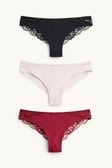 Women - Multipack of 3 - Brazilian knickers - black / red