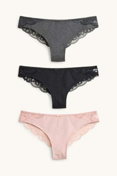 Damen - Multipack 3er - Brazilian Slip - schwarz / rosa